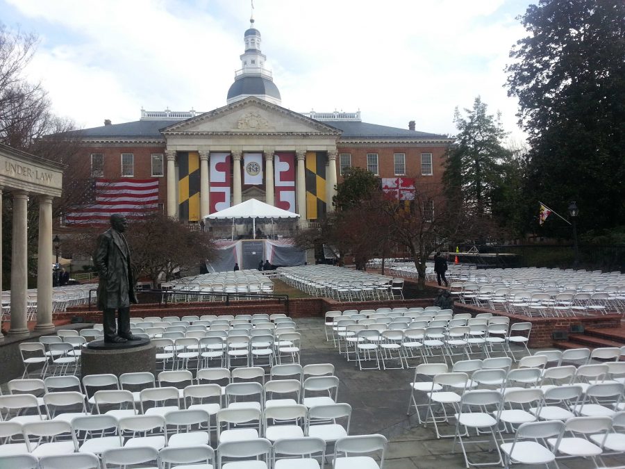 All that is missing are the dignitaries; the courtyard in Annapolis is readied for the inauguration