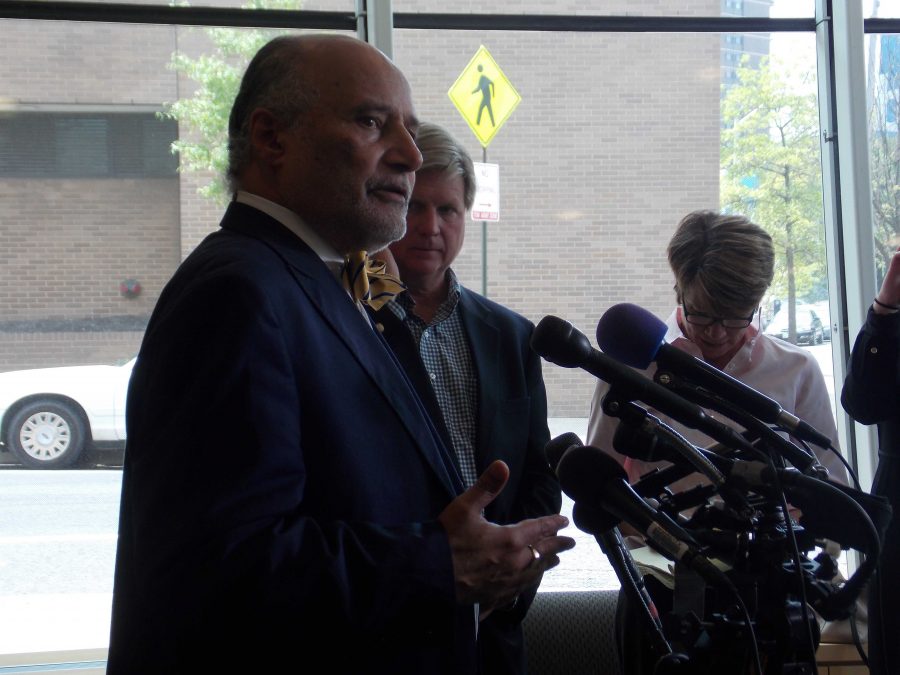 Billy Murphy Jr., the lawyer for Freddie Gray's family, speaks to the press