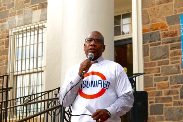 MSU President David Wilson addresses crowd at MSUnified. Photo by Terry Wright, Staff Photographer. 