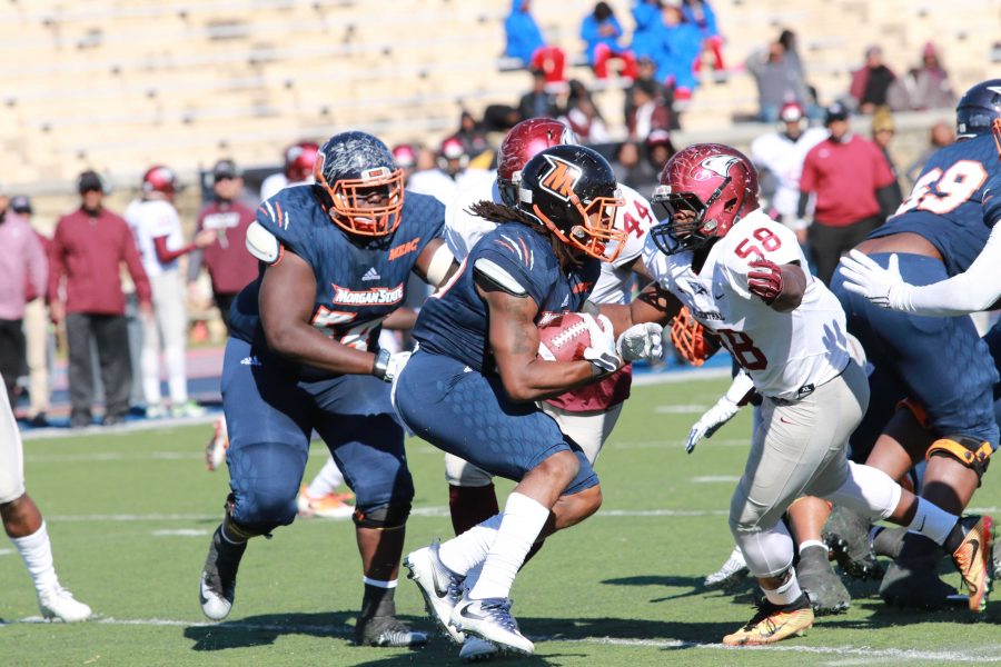 Sophomore running back Eric Harrell runs the ball against NCCU.
Photo by Terry Wright.