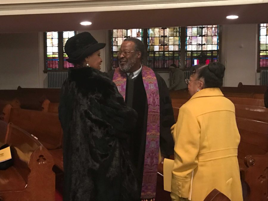 Reverend Bernard Keels, dean of the Morgan State University Chapel, with members of Sharp Street Methodist Episcopal Church.
Photo by Benjamin McKnight III.