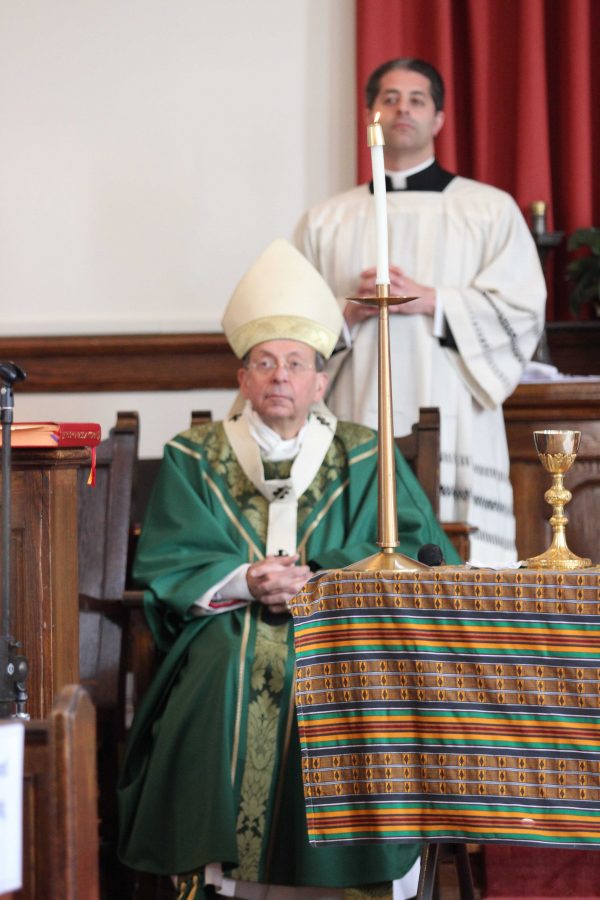 William Lori, the Archbishop of Baltimore, at Sunday mass in Morgan State Universitys chapel.
Photo by Wyman Jones.