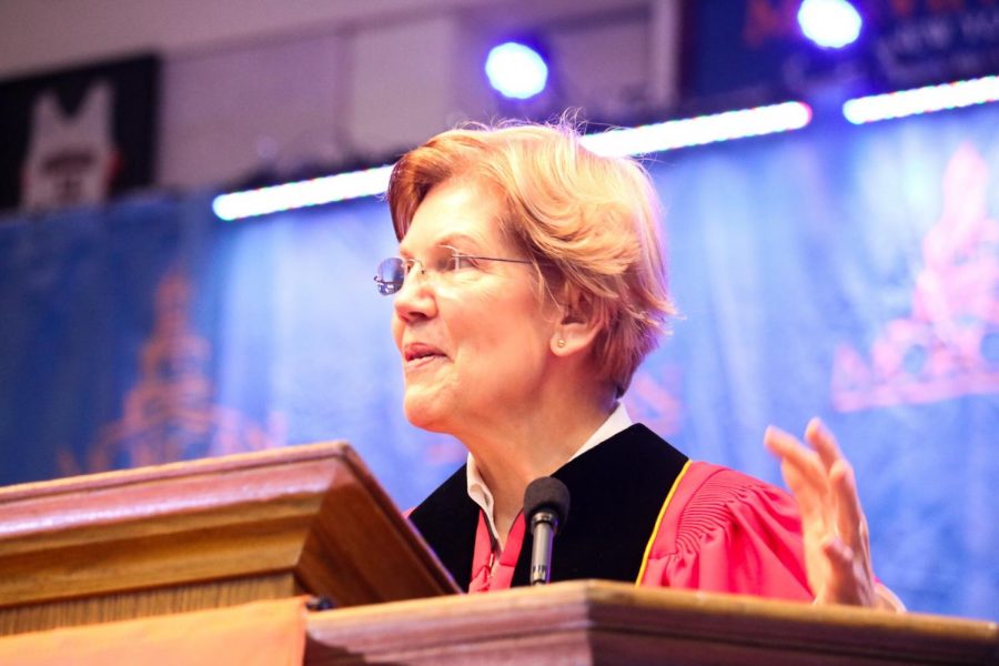 Elizabeth Warren acknowledges the struggle of black graduates as not a person of color during Morgans commencement ceremony