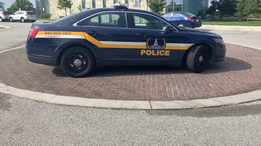 A Morgan police car sits on Morgan's campus.