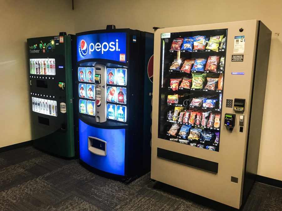Vending machines stand on the second floor of the Graves School of Business. 