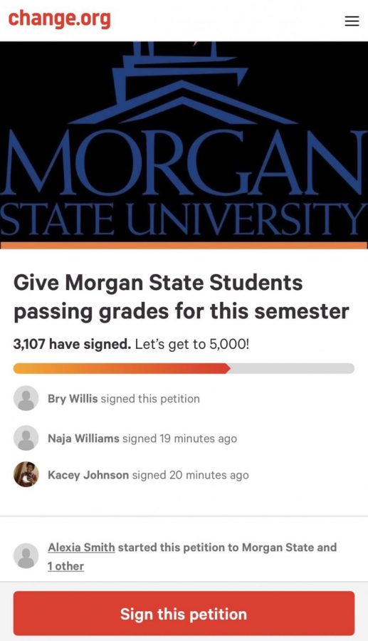 The petition, created by freshman enterpanuship major Alexia Smith requests to end spring semester of 2020 and pass Morgan students with a grade of an A.