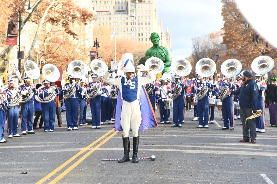 The Magnificent Marching Machine prepares to perform in the 93rd annual Macy’s Thanksgiving Parade