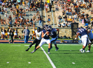 Neil Bourdeau in his first game as starting quarterback against Towson University.
