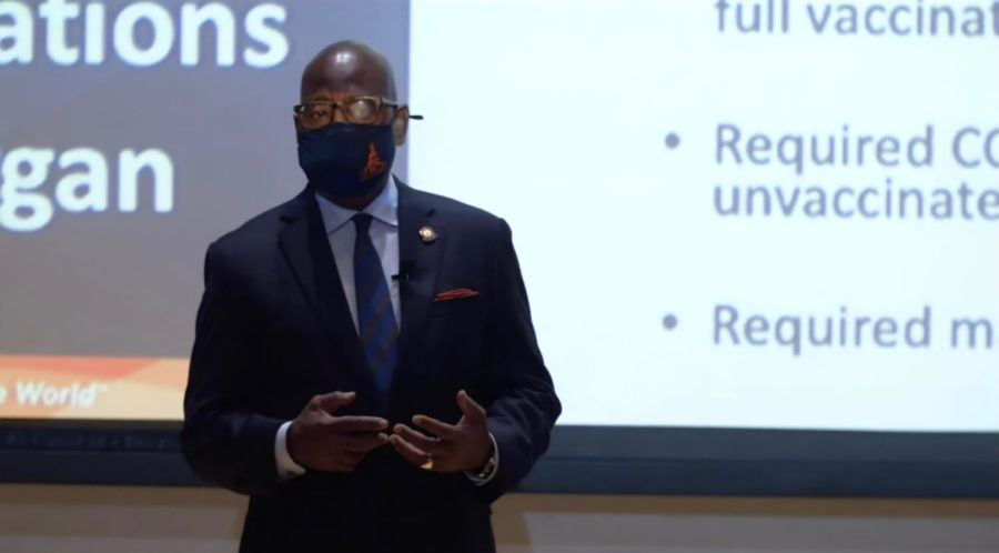 The fall 2021 town hall was held in person at the University Student Center Theatre and also livestreamed on Morgan State Universitys YouTube channel.