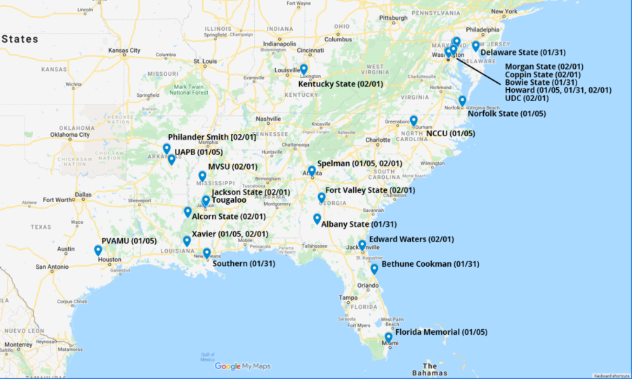 The universities listed in this map have received bomb threats within the past four weeks.