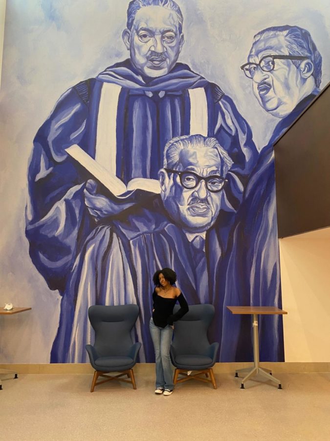 Thurgood Marshall mural painted by Morgan art student installed