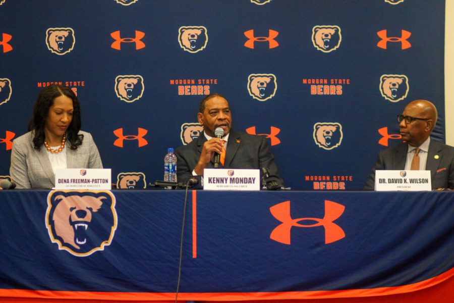The athletic department held a press conference for the new wrestling coach on Thursday at 11 a.m. in the University Student Center. Kenny Monday was joined by Dena Freeman-Patton, vice president and director for intercollegiate athletics, and University President David Wilson.