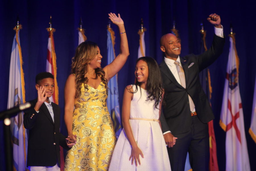Wes Moore celebrated his gubernatorial win at the Baltimore Marriot Waterfront Tuesday night.