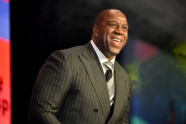 ALPHARETTA, GEORGIA - JUNE 24: Magic Johnson on stage during the TSP Live 2022 conference at The Hotel at Avalon on June 24, 2022 in Alpharetta, Georgia. (Photo by Derek White/Getty Images)