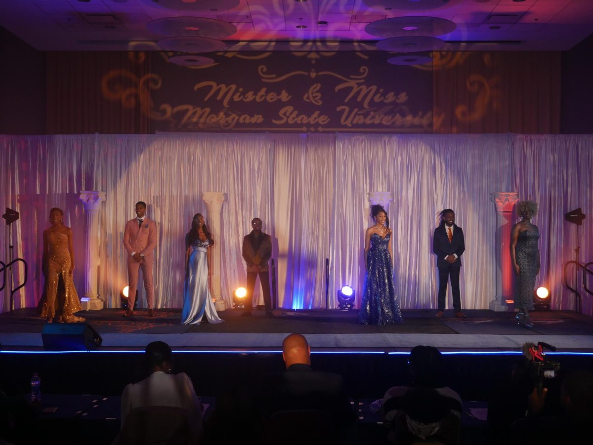 All candidates for Mister and Miss Morgan State University. (left to right), Assata Allah-Shabazz, Xavier Johnson, Yasmine Bryant, Tyler Mitchell,Kiera Payne, Dariyah Pennis