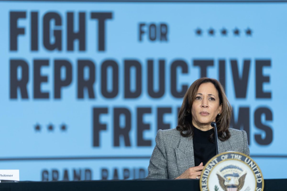 Vice President Kamala Harris participates in a roundtable conversation at a "Fight for Reproductive Freedoms" tour stop at Fountain Street Church, Thursday, February 22, 2024, in Grand Rapids, Michigan. (Official White House Photo by Lawrence Jackson)