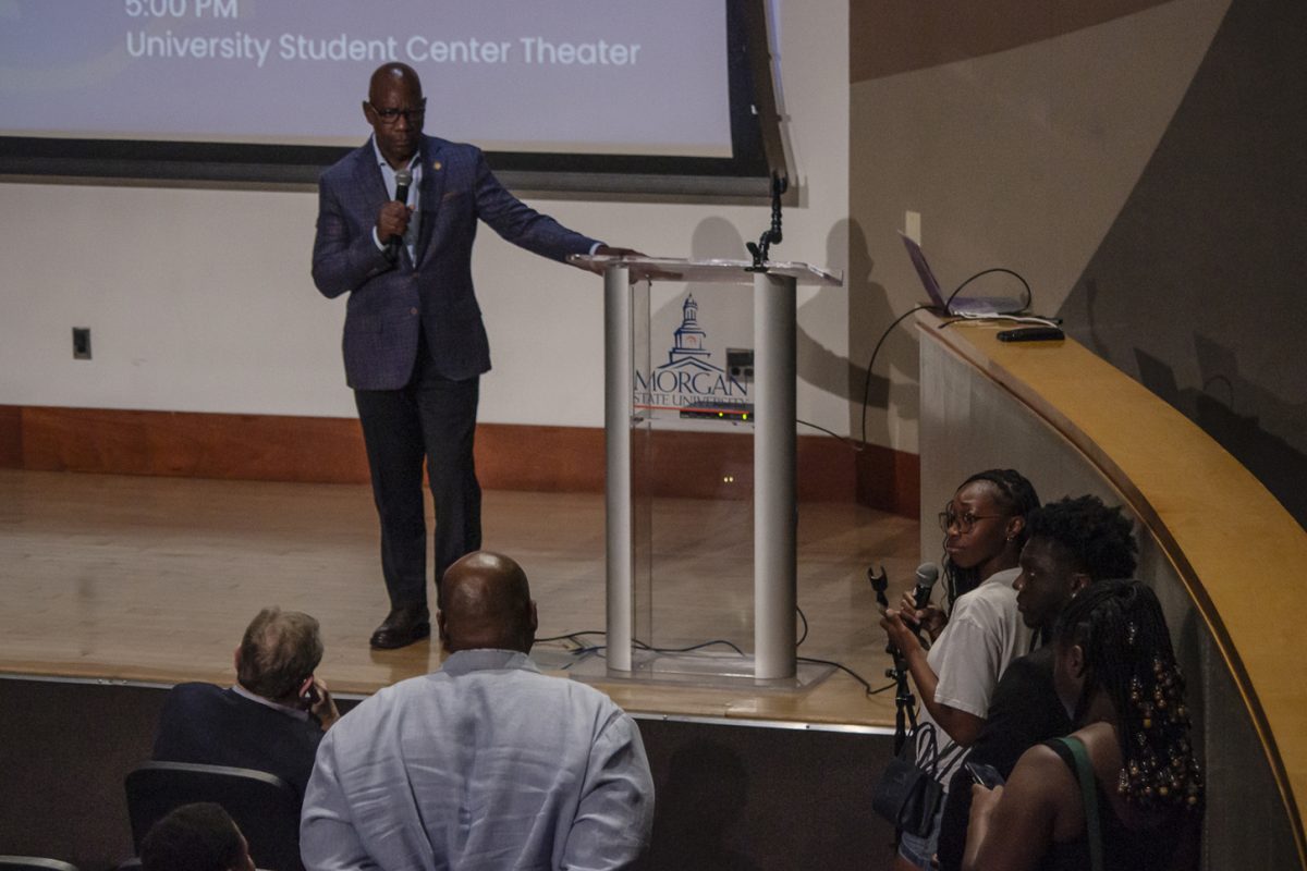 President of Morgan State University David Wilson responds to student questions during a town hall on Sept. 5, 2024.