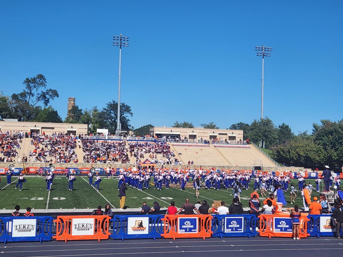 Morgan State's band the "Magnificent Marching Machine" performs during halftime of the Homecoming game.