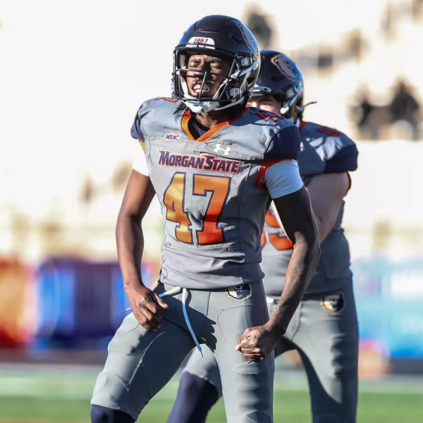 Sahr "Chris" Gbundema after making a 47-yard field goal vs Norfolk State to tie the game 31-31