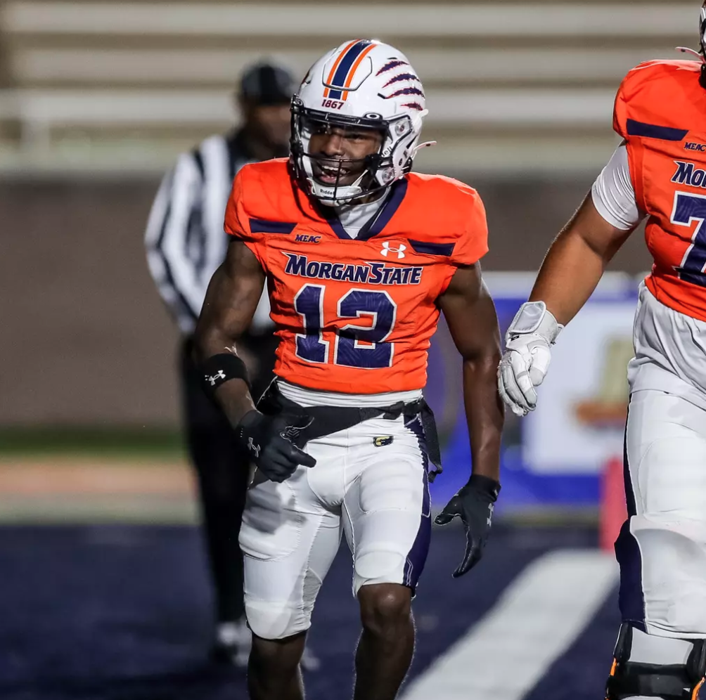 Sophomore receiver Malique Leatherbury celebrating after an 11-yard touchdown run.