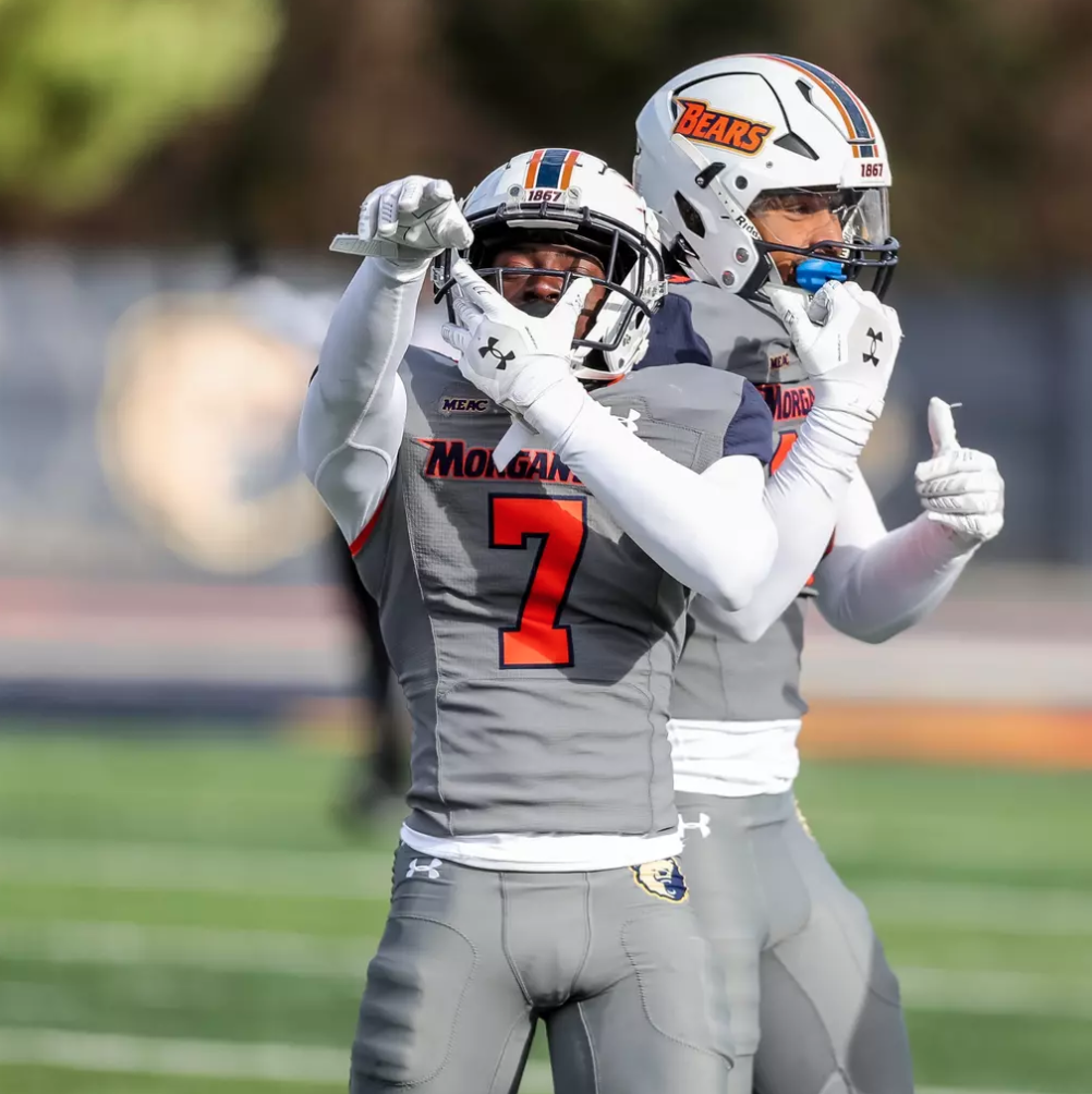 Cornerback Carlvainsky Decius celebrating vs Hoard University.