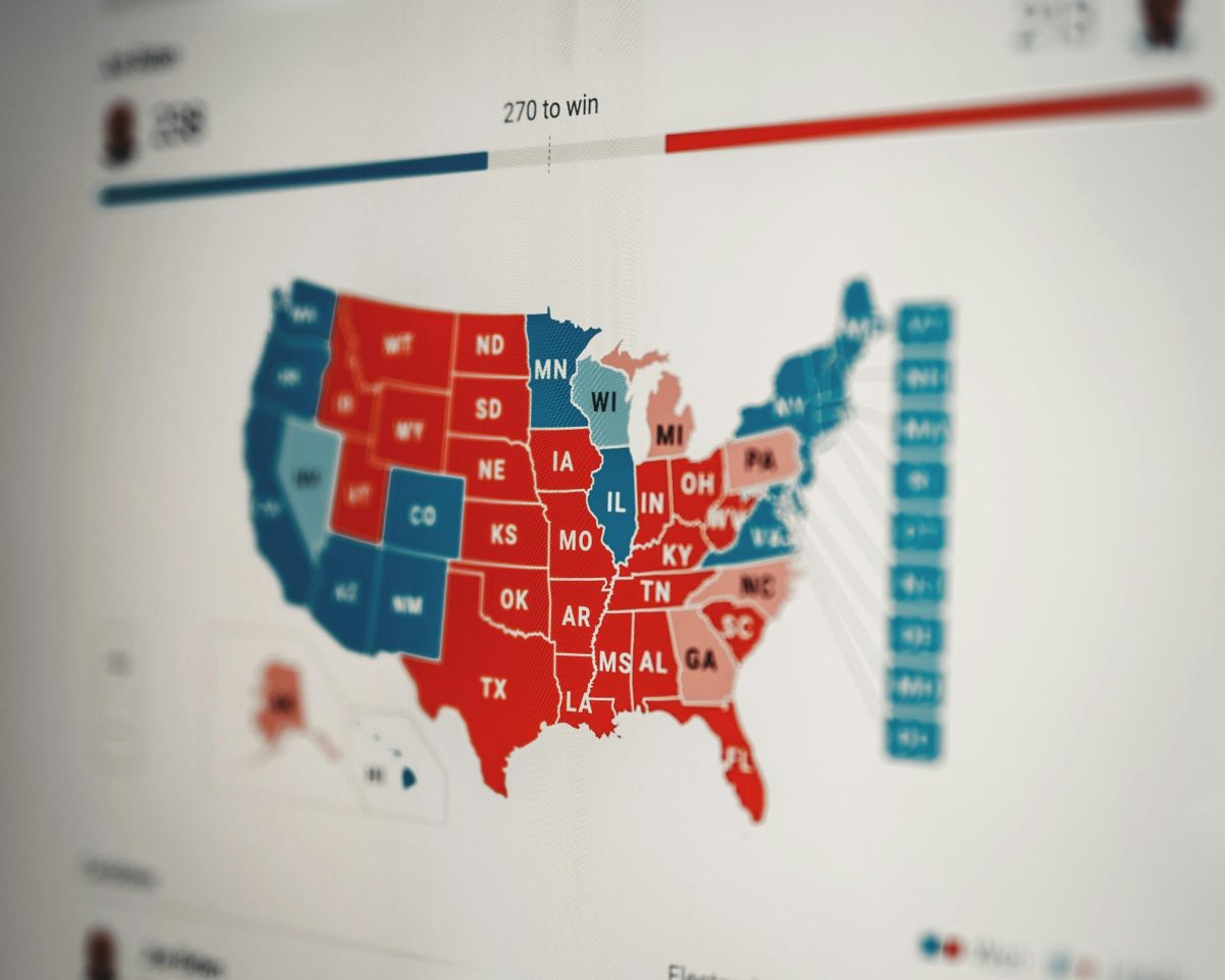 This map shows the states won by either candidate in the 2020 general election.  The red states are states the Republican candidate won and the Democratic-won states are blue. 