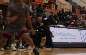 Head coach of the Women's Basketball Team Ed Davis. sits courtside during the game between Morgan and Towson University Nov. 14, 2024. Davis  announced his retirement following the MEAC tournament .  