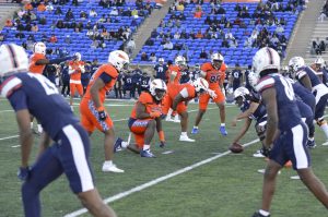 Morgan state's Defensive line in the Blue vs Orange Spring game 2025.