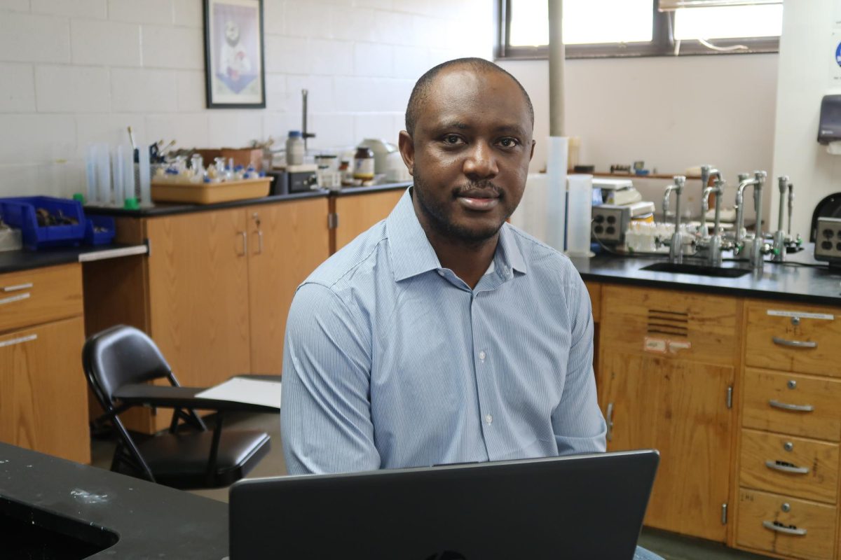 Sheriff Umar Itopa, a chemistry graduate student, in the lab in Spencer Hall