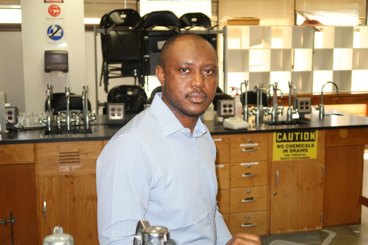 Sheriff Umar Itopa, a chemistry graduate student, in the lab in Spencer Hall