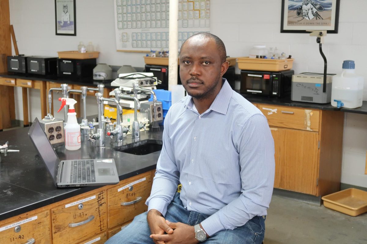 Sheriff Umar Itopa, a chemistry graduate student, in the lab in Spencer Hall