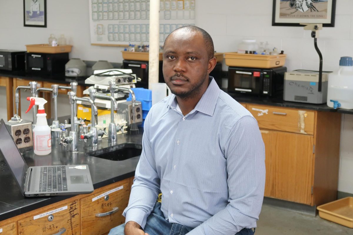 Sheriff Umar Itopa, a chemistry graduate student, in the lab in Spencer Hall